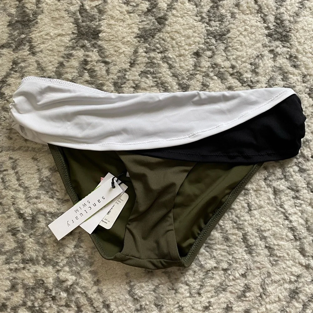 Sanctuary Block Party Wrap Hipster Swim Bottom Black White Green NEW - Picture 4 of 10